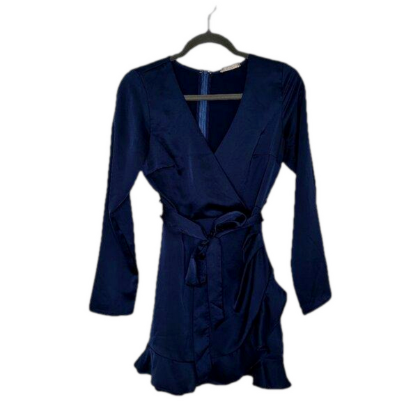 Altar'd State Blue Long Sleeve V- Neck Ruffle Romper Dress Size S - Picture 1 of 6